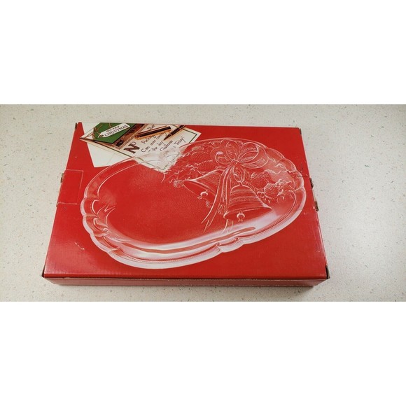 Japanese HOYA Crystal - Christmas Holiday Bells Oblong Plate/Dish, FBD1620 NEW - Picture 6 of 10